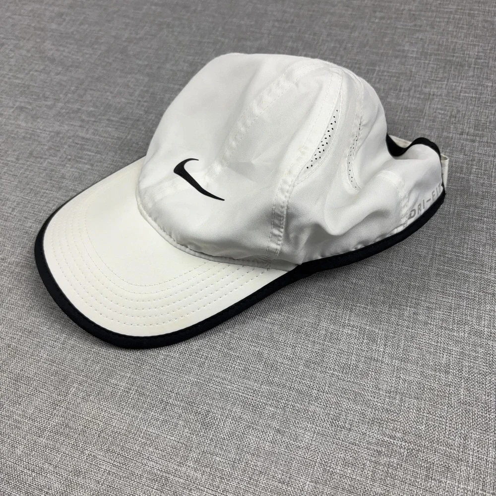 Nike Hat Cap Strap Back Mens One Size White Featherlight Dri-FIT Running Sport